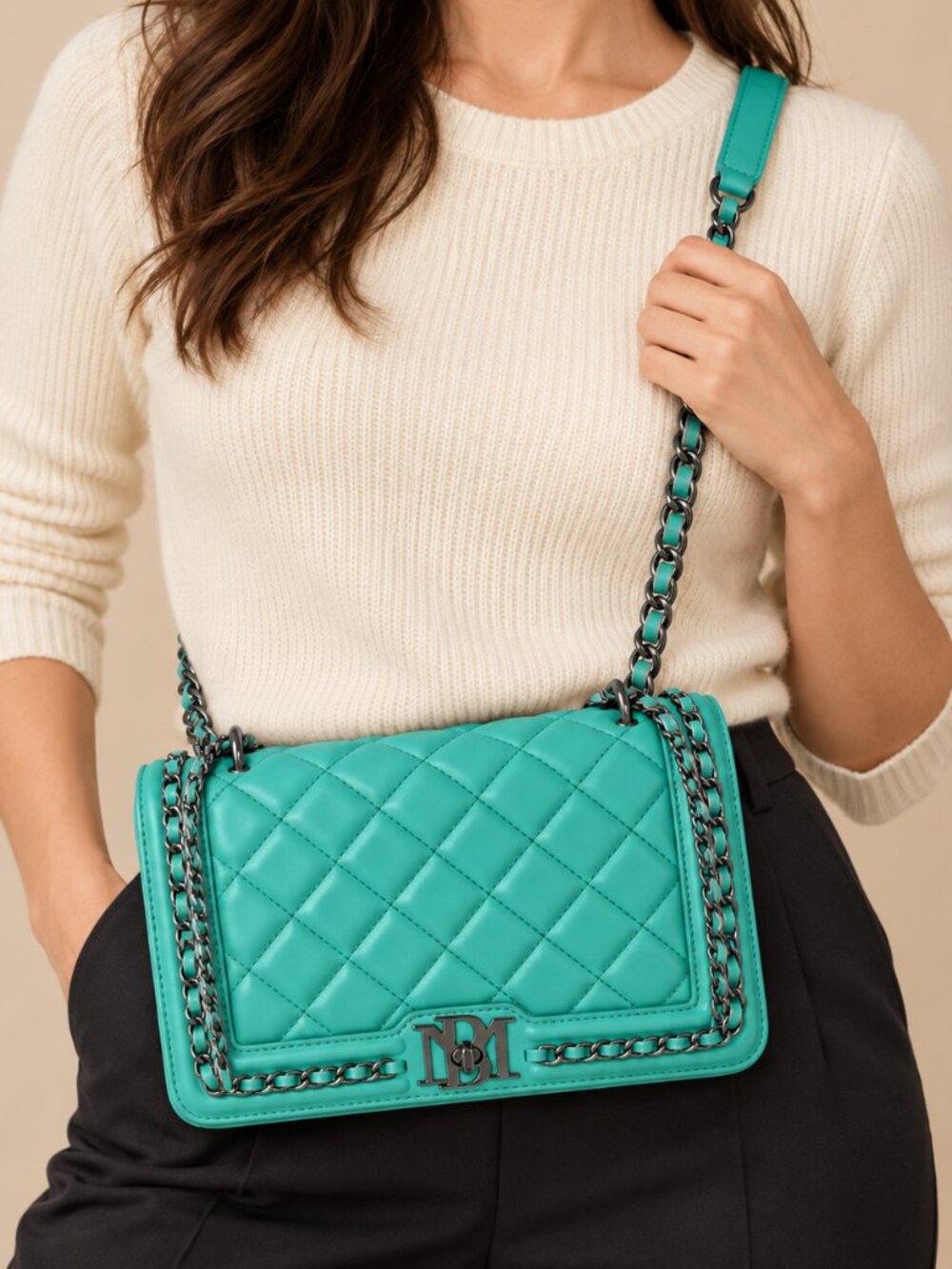 Badgley Mischka BM-4152 Green Quilted Frame Crossbody Bag NWT